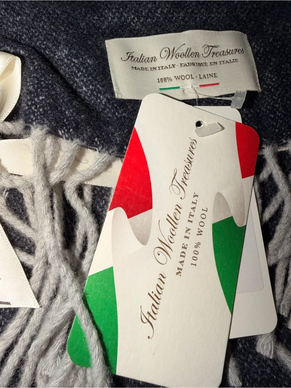 NWT NIb Men’s Italian 100% Wool Scarf & Beanie Set Made in Italy Navy Gray